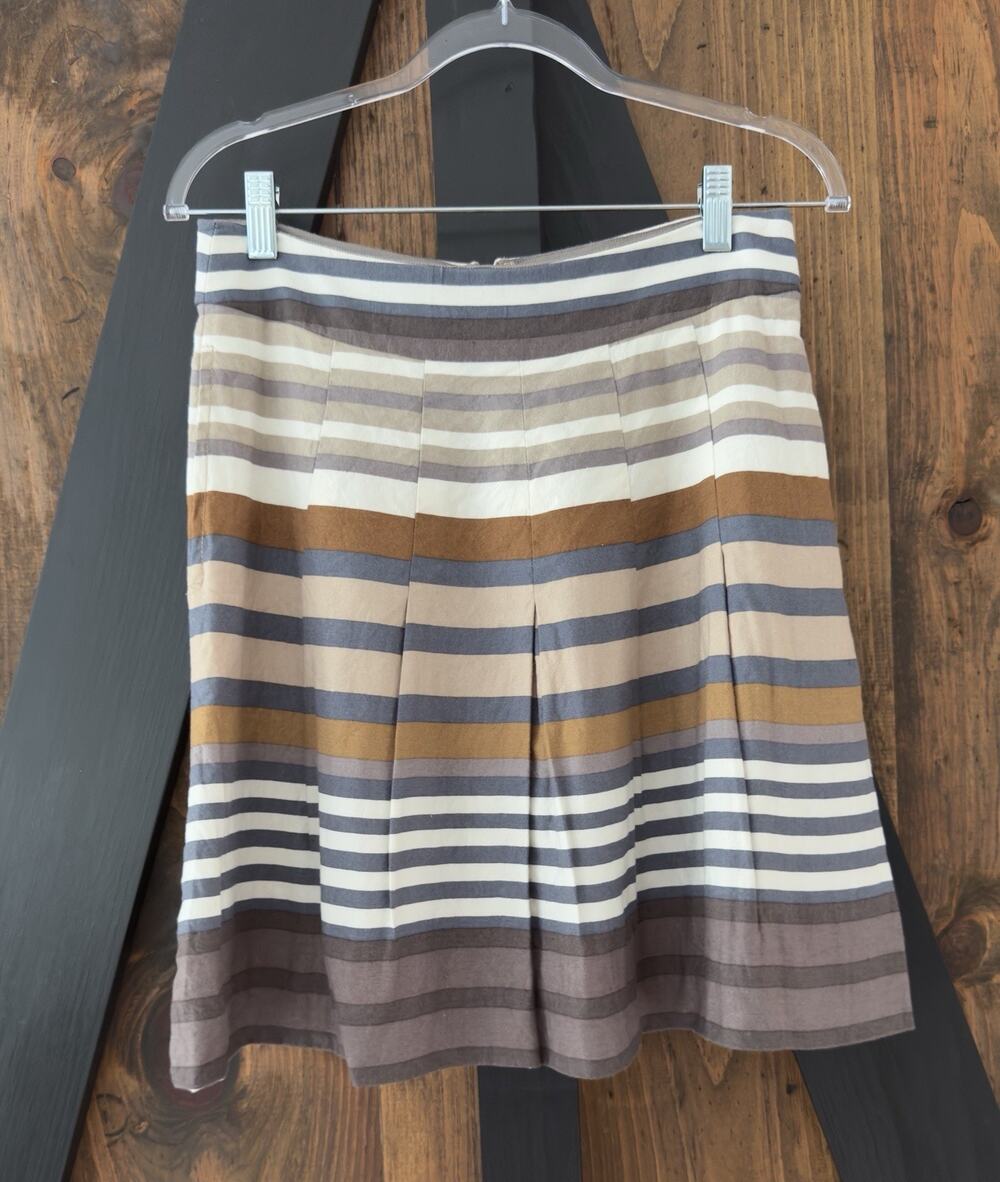 Banana Republic A-Line Pleated Short Linen Blend Striped Skirt Fully Lined Sz 6P